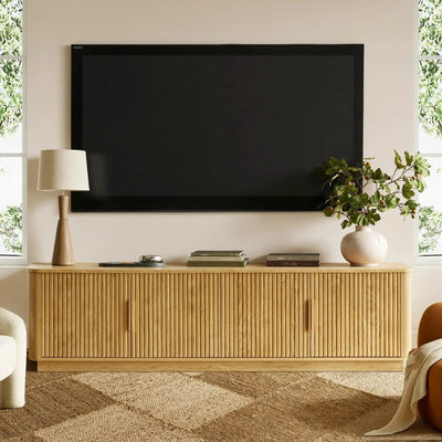 Win2Win Modern Boho Corner TV Stand – Oak Finish