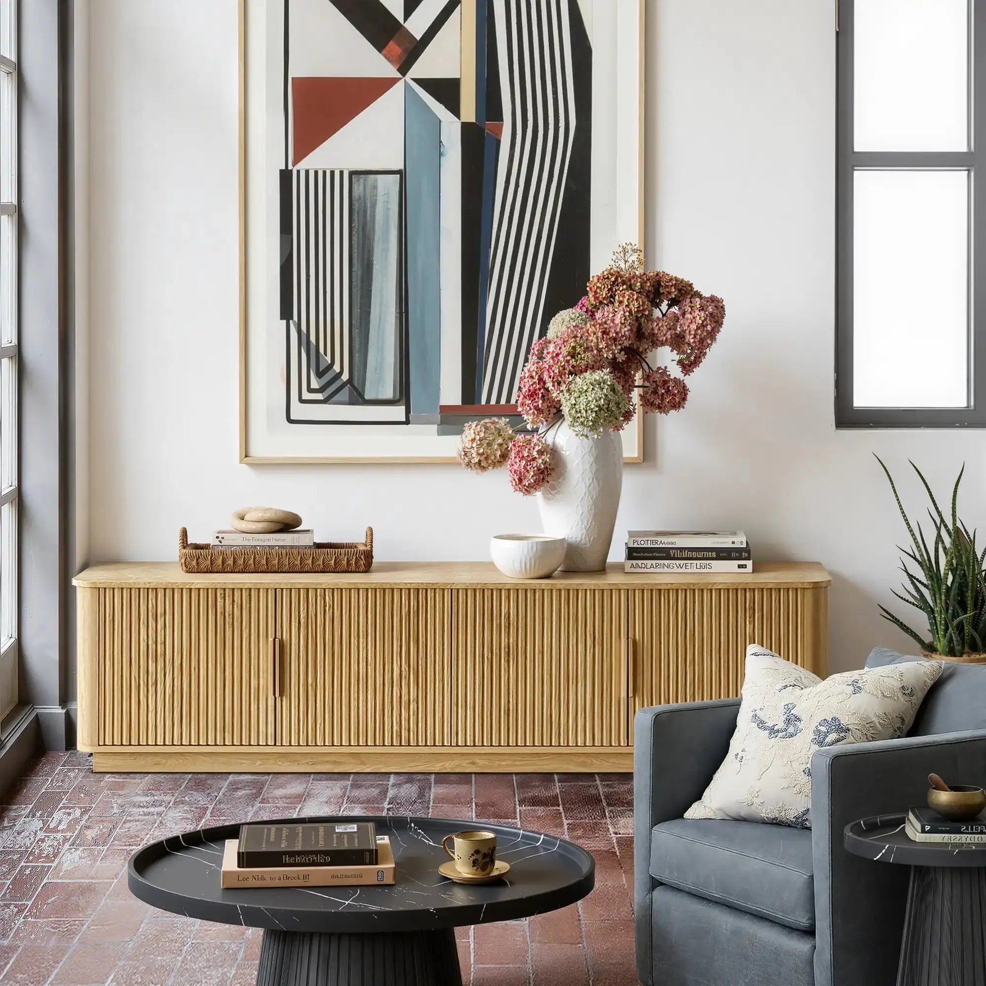 Win2Win Modern Boho Corner TV Stand – Oak Finish win2win