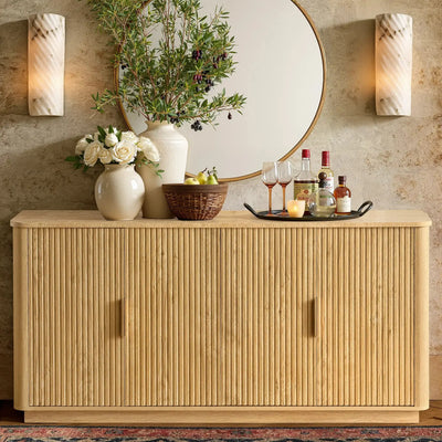 Win2Win 63" Oak Fluted Sideboard – Mid-Century Modern Storage