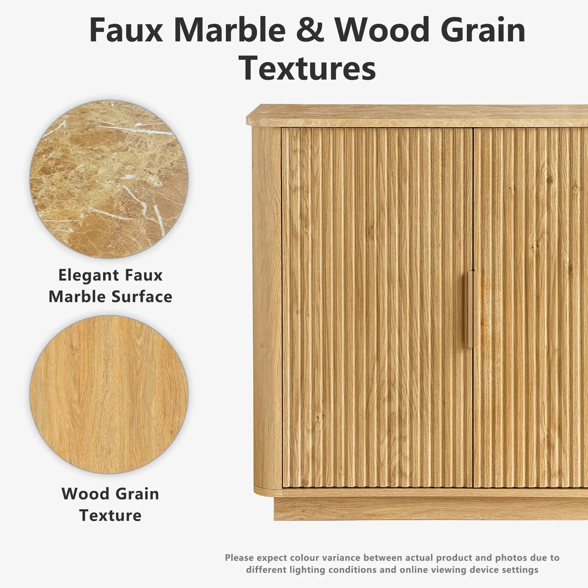 Win2Win Modern Boho 63" Fluted Sideboard – Oak | Curved Corner Credenza win2win