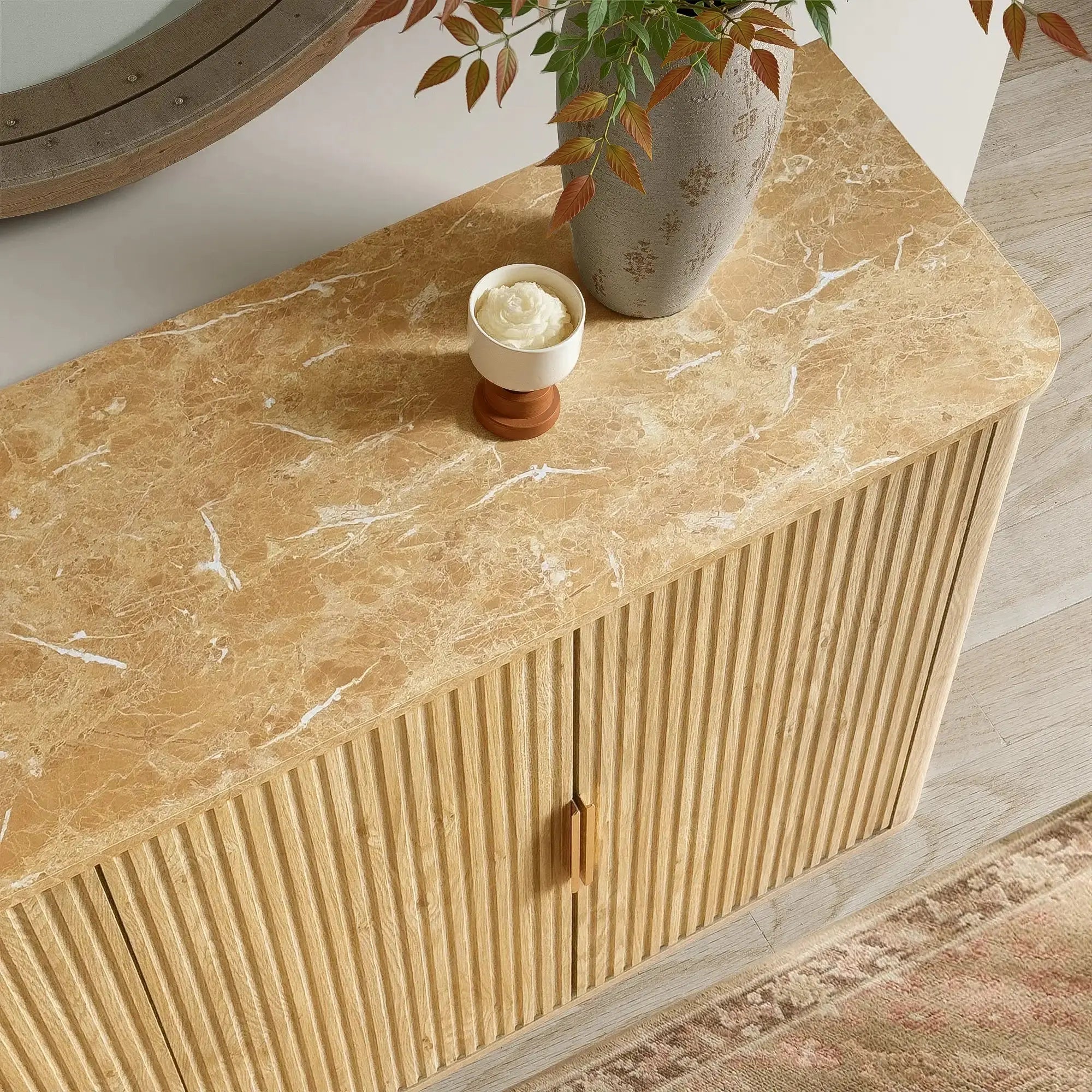 Win2Win Modern Boho 63" Fluted Sideboard – Oak | Curved Corner Credenza win2win