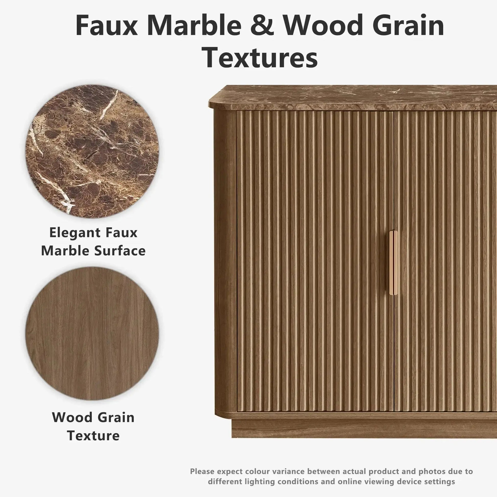 Win2Win Modern Boho 63" Fluted Sideboard – Walnut | Curved Corner Credenza win2win