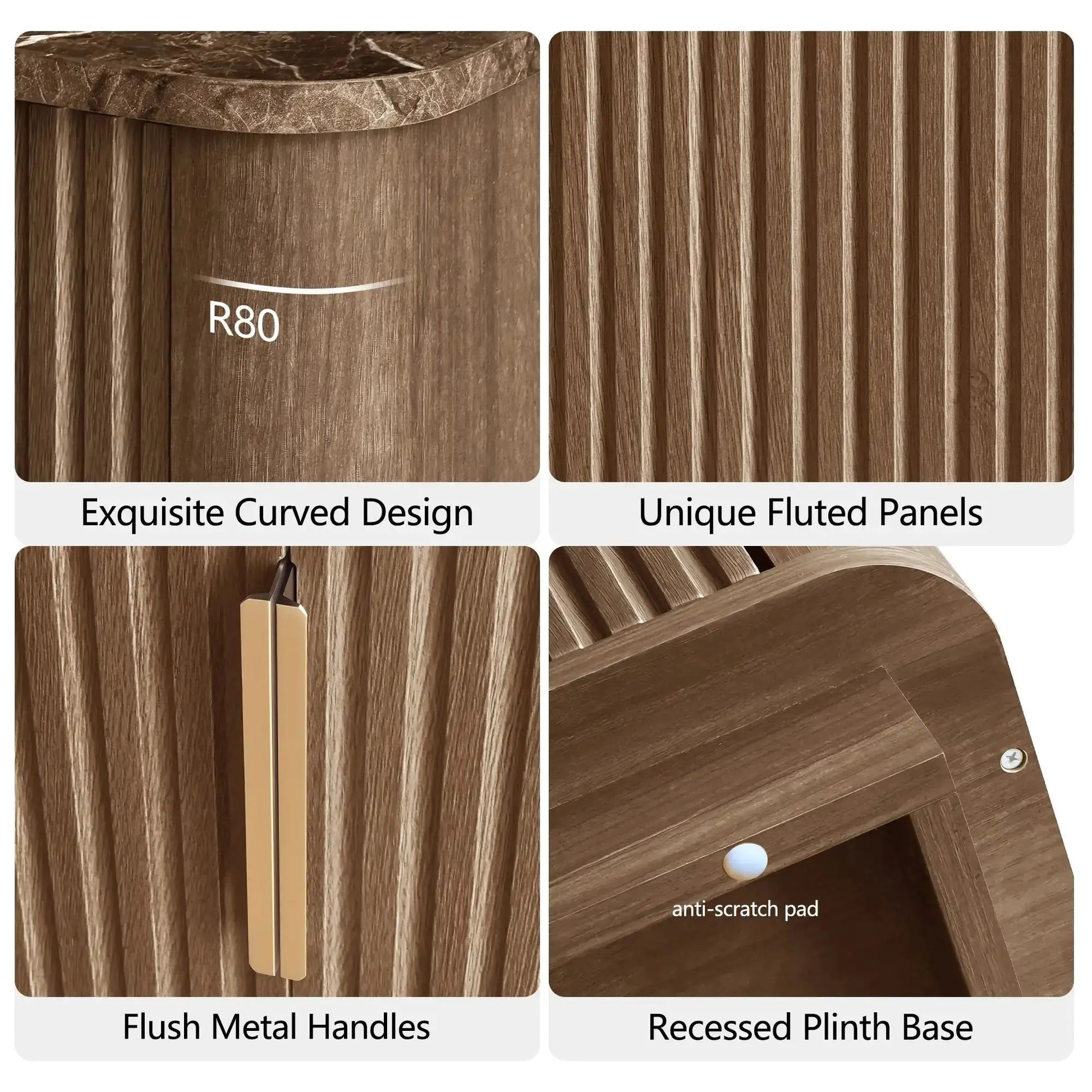 Win2Win Modern Boho 63" Fluted Sideboard – Walnut | Curved Corner Credenza win2win