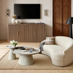 Win2Win Modern Boho 63" Fluted Sideboard – Walnut | Curved Corner Credenza win2win