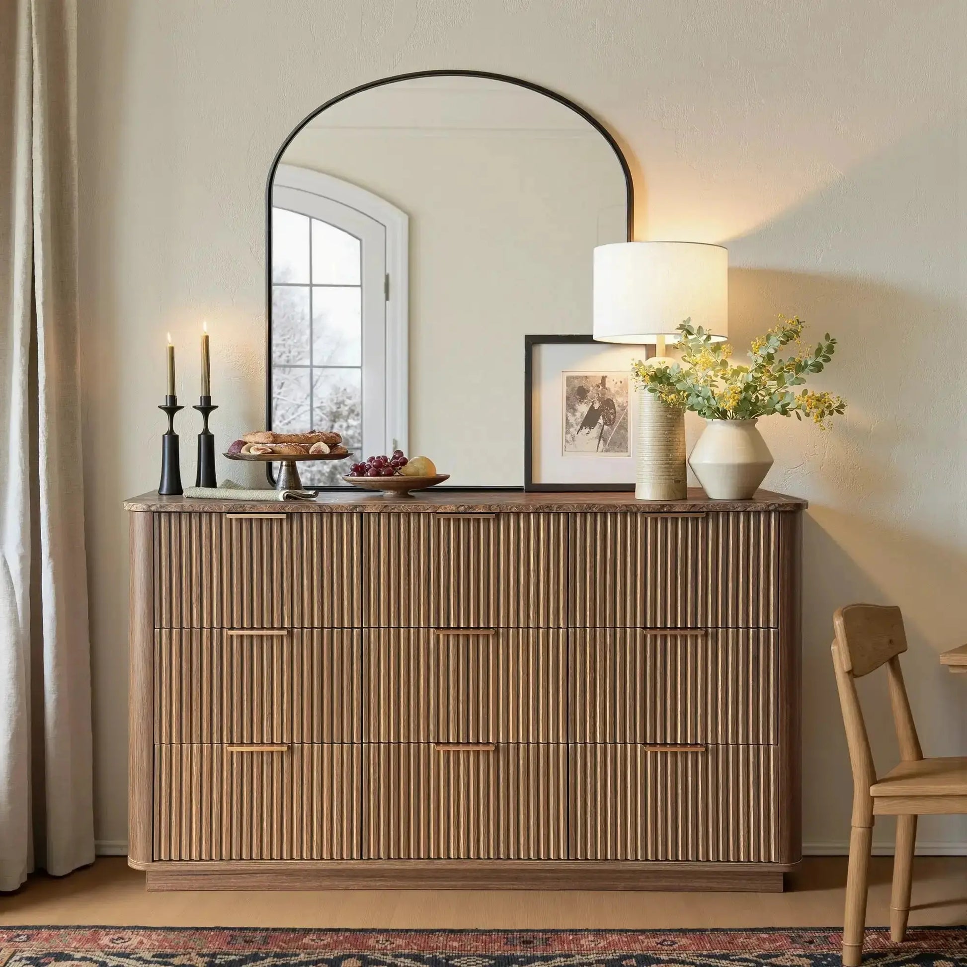 Win2Win Modern Boho 9-Drawer Dresser – walnut Fluted Chest win2win