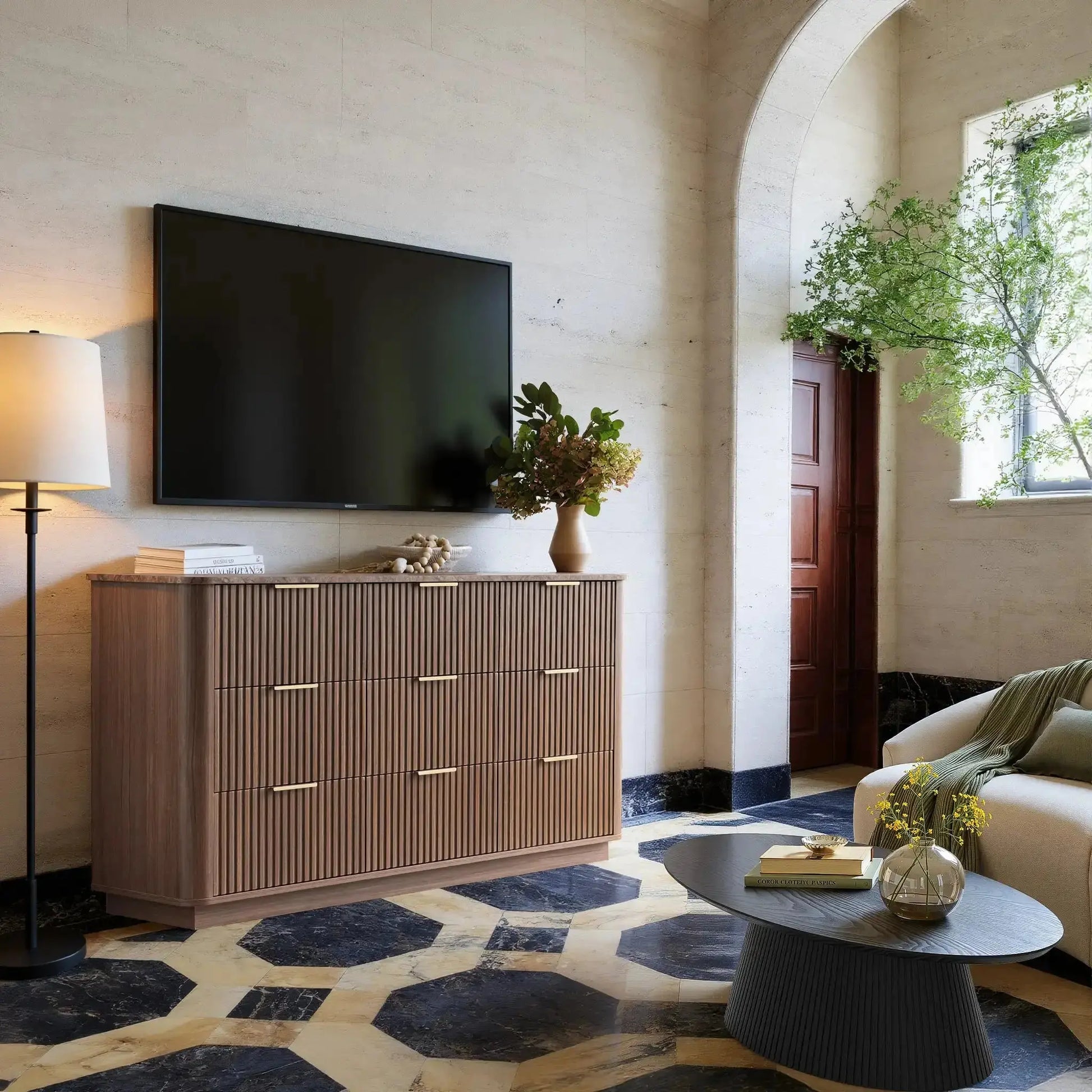 Win2Win Modern Boho 9-Drawer Dresser – walnut Fluted Chest win2win