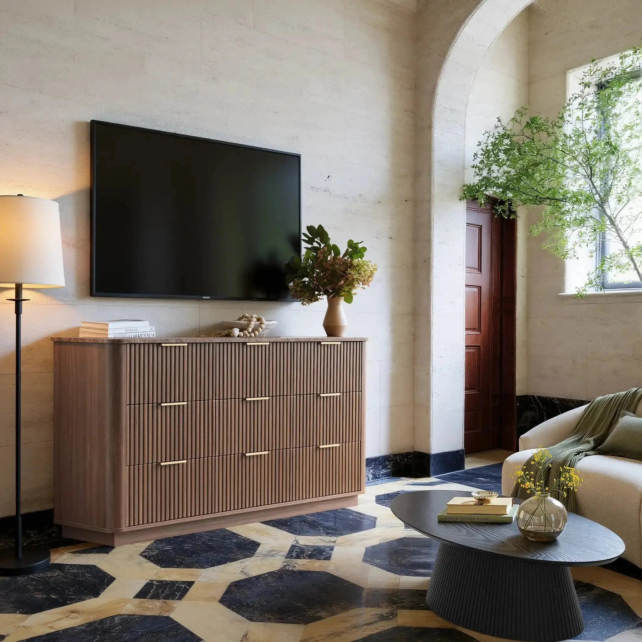 Win2Win Modern Boho 9-Drawer Dresser – walnut Fluted Chest win2win