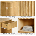 Win2Win Fluted Nightstand with Charging Station, Oak Bedside Table win2win