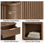 Win2Win Fluted Nightstand with Charging Station, walnut Bedside Table win2win