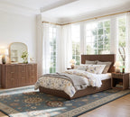 Win2Win Fluted Nightstand with Charging Station, walnut Bedside Table win2win