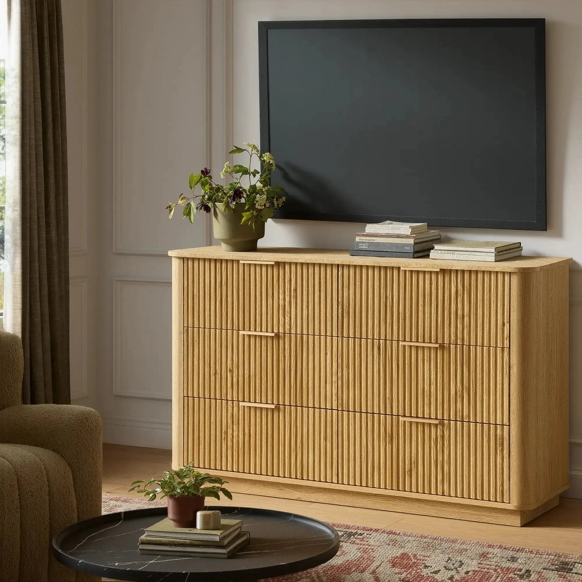 Win2Win Modern Boho 6-Drawer Dresser – Oak Fluted Ches win2win