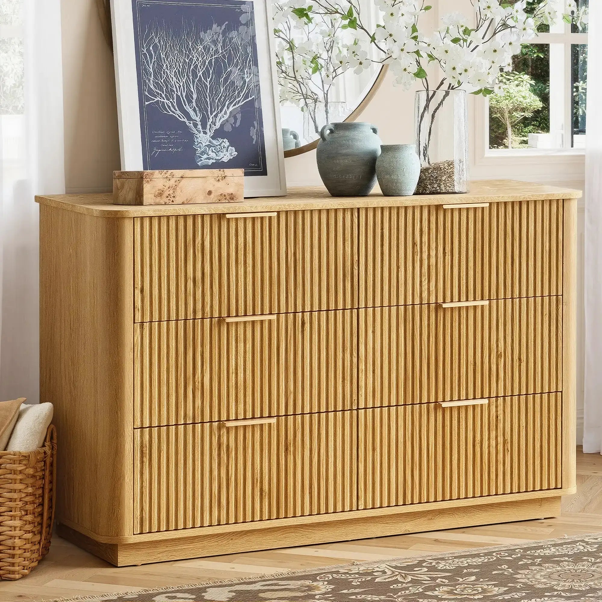 Win2Win Modern Boho 6-Drawer Dresser – Oak Fluted Ches win2win