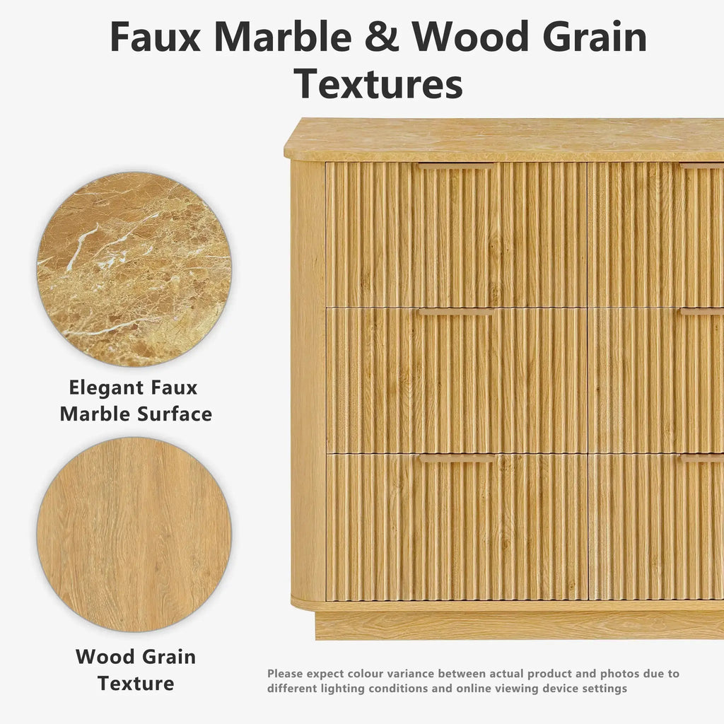 Win2Win Modern Boho 6-Drawer Dresser – Oak Fluted Ches win2win