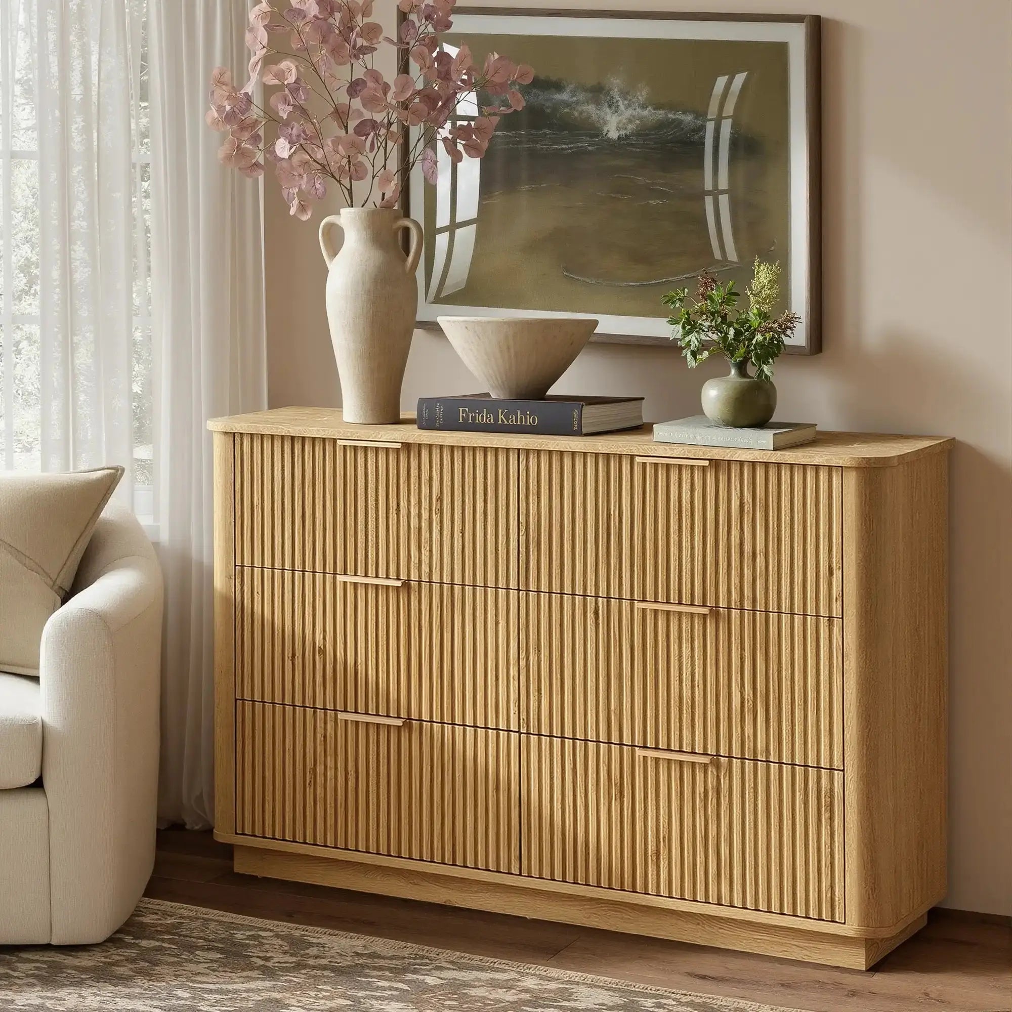 Win2Win Modern Boho 6-Drawer Dresser – Oak Fluted Ches win2win