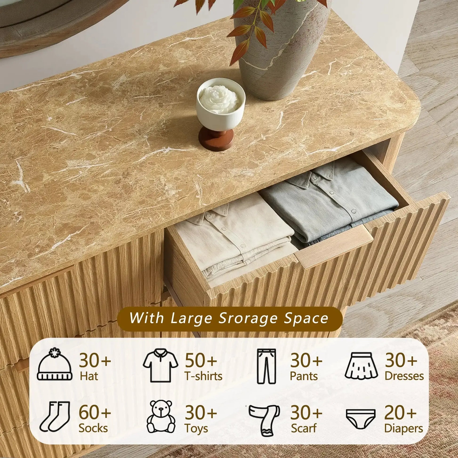Win2Win Modern Boho 6-Drawer Dresser – Oak Fluted Ches win2win
