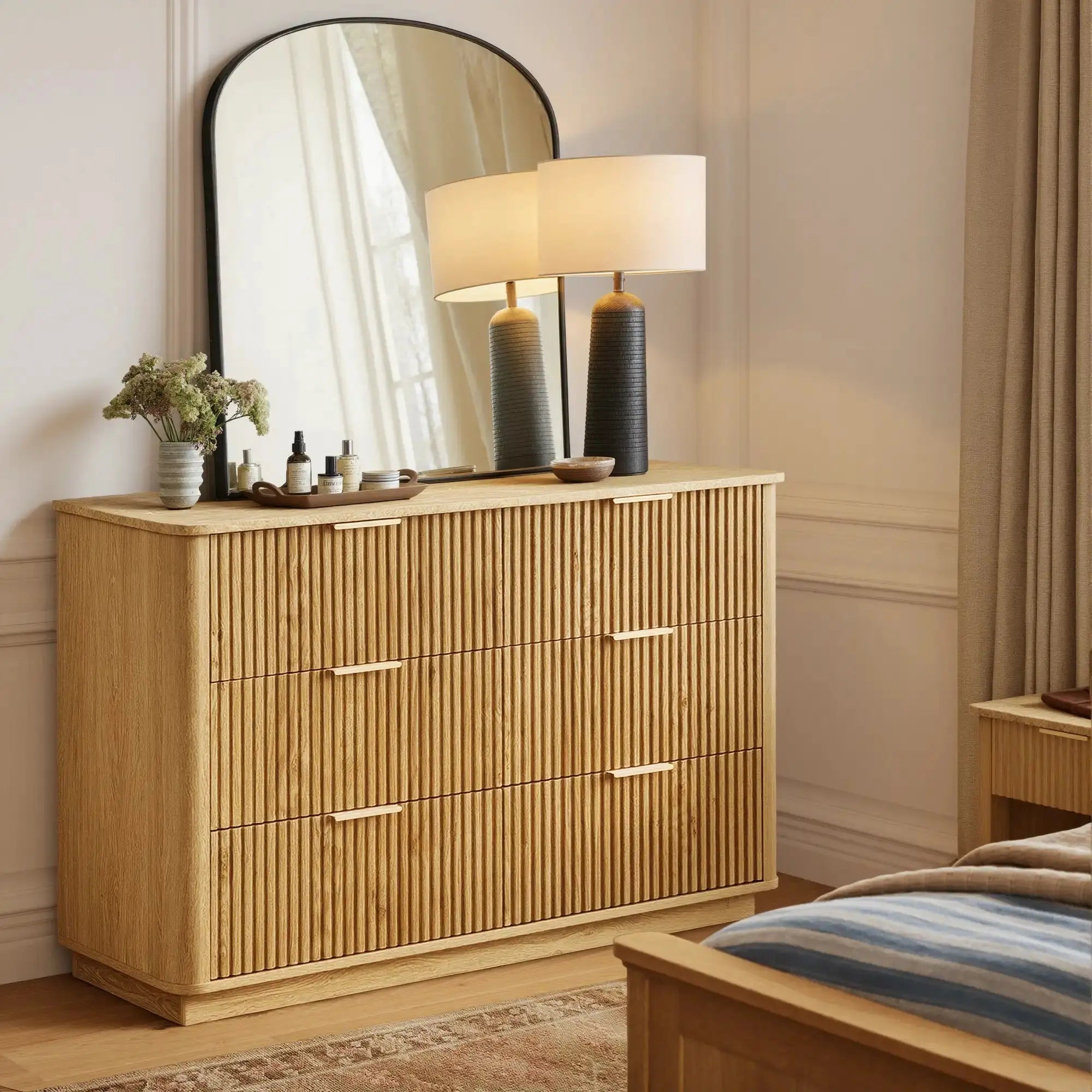 Win2Win Modern Boho 6-Drawer Dresser – Oak Fluted Ches win2win