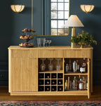 Win2Win Modern Boho 60" Sideboard – Oak | Fluted Wine Bar Cabinet win2win