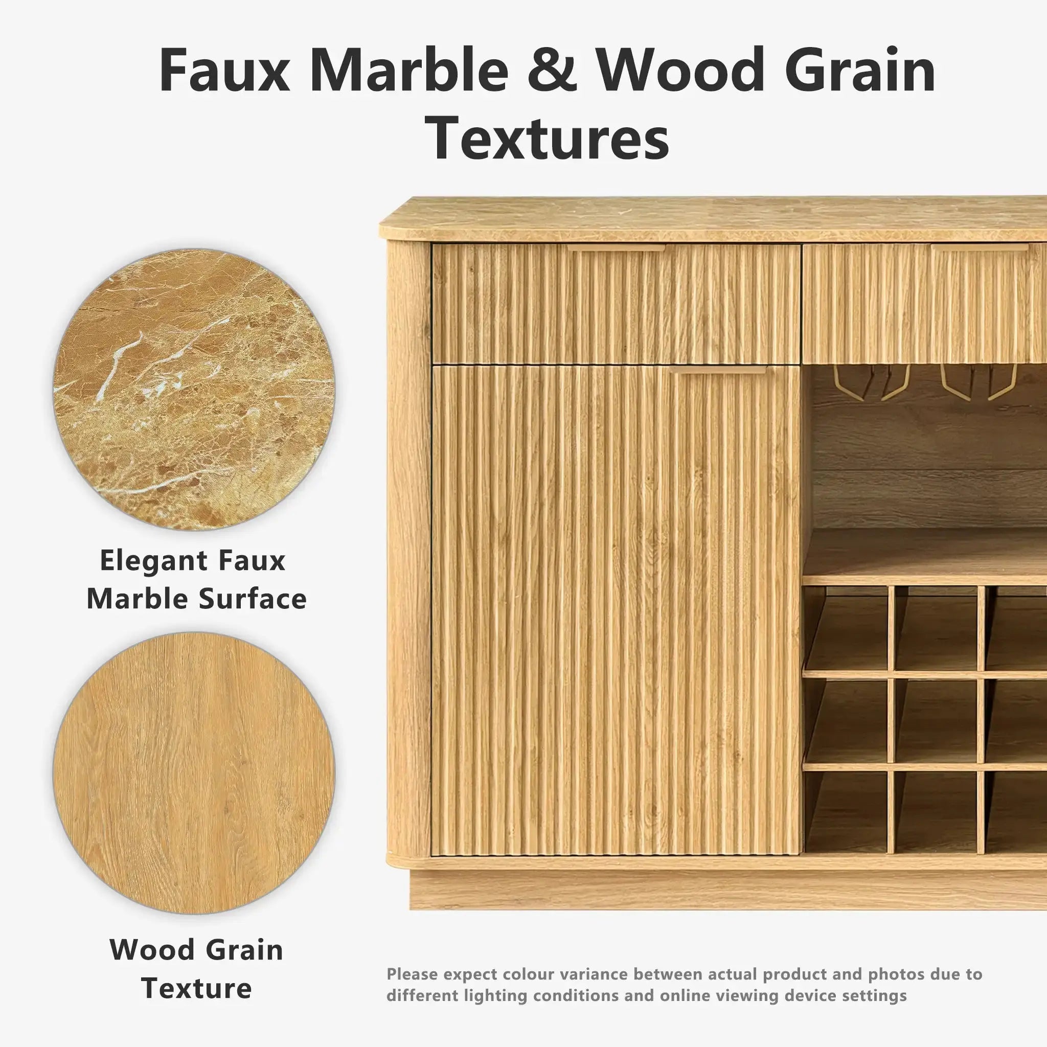 Win2Win Modern Boho 60" Sideboard – Oak | Fluted Wine Bar Cabinet win2win