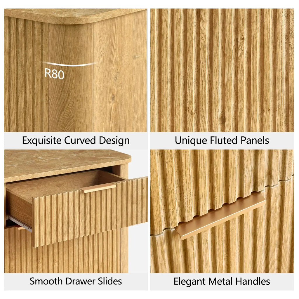 Win2Win Modern Boho 60" Sideboard – Oak | Fluted Wine Bar Cabinet win2win