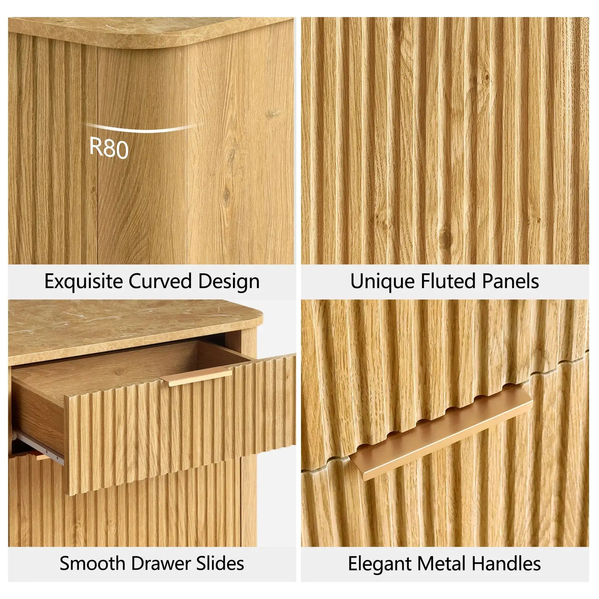 Win2Win Modern Boho 60" Sideboard – Oak | Fluted Wine Bar Cabinet win2win