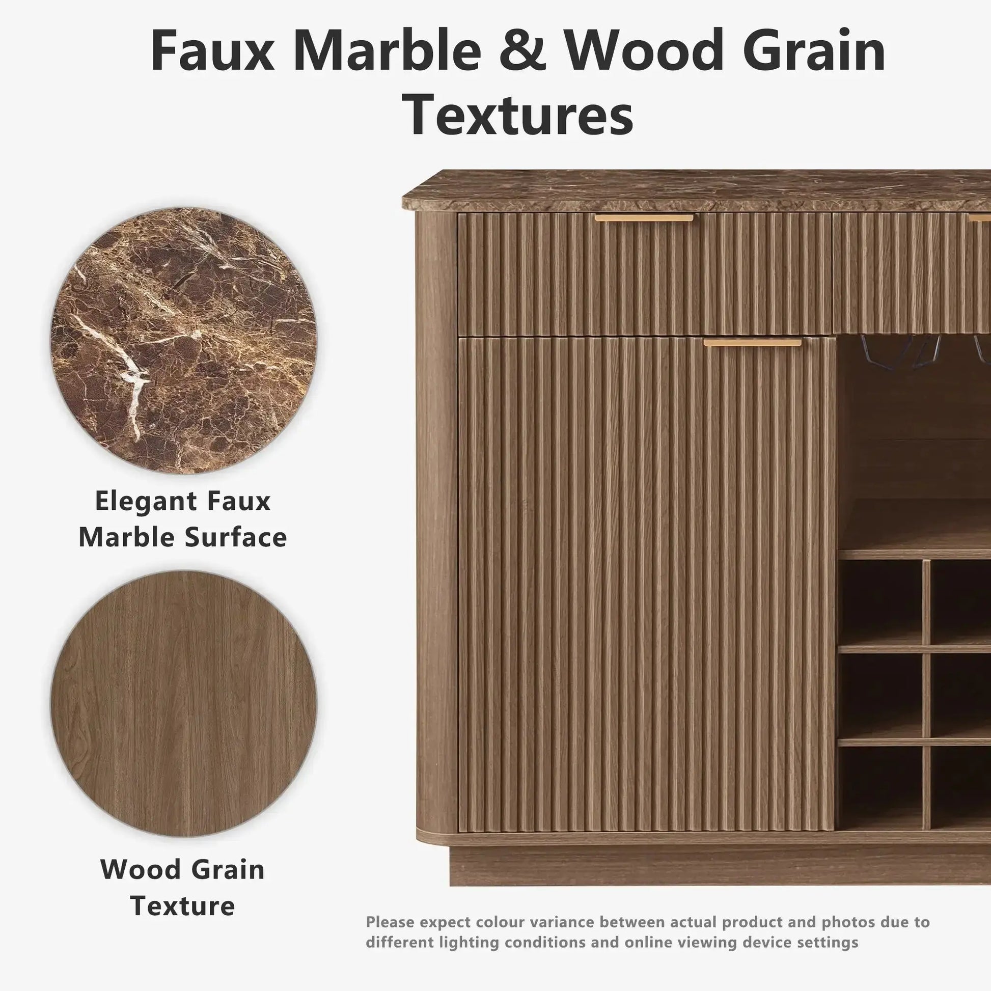 Win2Win Modern Boho 60" Sideboard – Walnut | Fluted Wine Bar Cabinet win2win